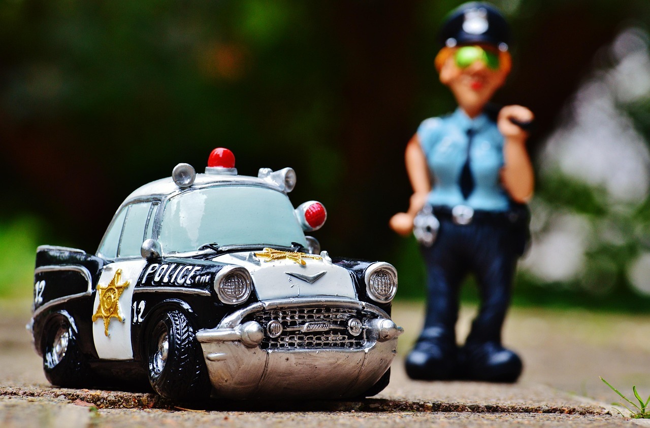 policewoman, police, police car, figure, fun, handcuffs, uniform, cap